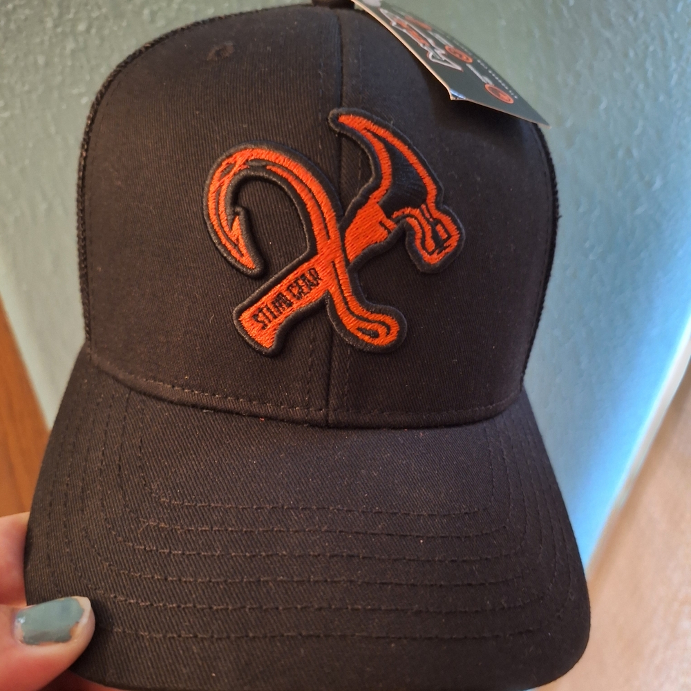 Sleek Black Cap with Vibrant Orange Logo
